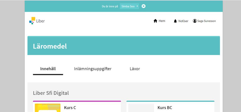 Då hoppar du över till själva läromedlet där du nu manövrerar läromedlet för just den eleven.