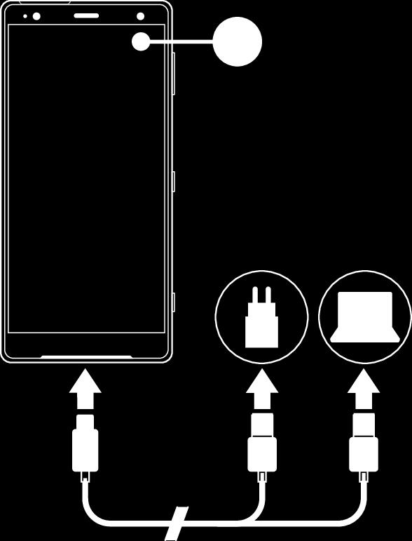 Ladda enheten med en USB-kabel 1 Anslut ena änden av USB Type-C-kabeln till laddaren (eller till USB-porten på en dator).