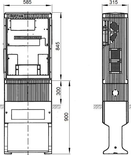 anslutning: Kräver säkring som anordnas av kunden 1~ 230 V, 50 Hz Sockel: Hus och sockel bildar en enhet Figur 1: Mått uteskåp i formgjuten plast 1.3.2. Uteskåp (A-skåp universal) Modell: IP44 Material: glasfiberarmerad polyester FS 833.