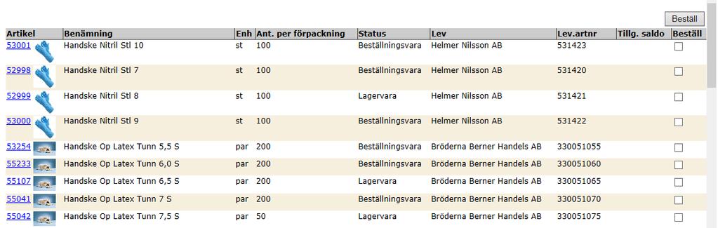 AVSNITT Sök och beställ artiklar - via artikelsökning 18. När man söker på artikelbenämning kan man ange olika avsnitt i artikelbenämningen för att på så sätt minska sökresultatet.