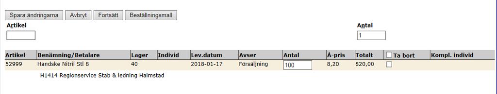 AVSNITT Beställa artiklar 5. I vyn Kundorder kan man börja sin beställning. Har man en skapad beställningsmall så finns den att hämta från denna sida. 6.