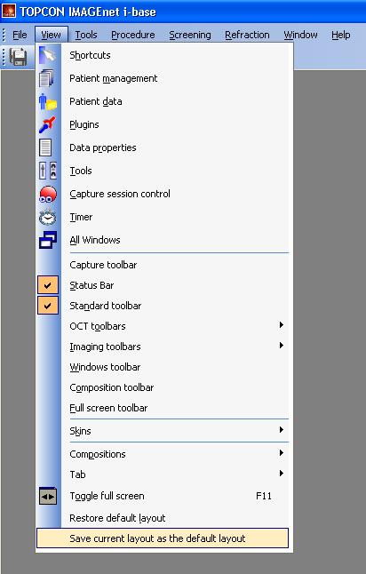 Ustvarjanje privzete postavitve aplikacije i-base Spremenite postavitev in izberite»save current layout as the default layout«[»shrani trenutno
