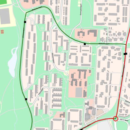 Cirka 300 m öster om planområdet finns en hållplats som trafikeras av linje 1 (röd linje) vilken passerar mellan Umedalen och Östra Ersboda via campus och universitetssjukhuset.