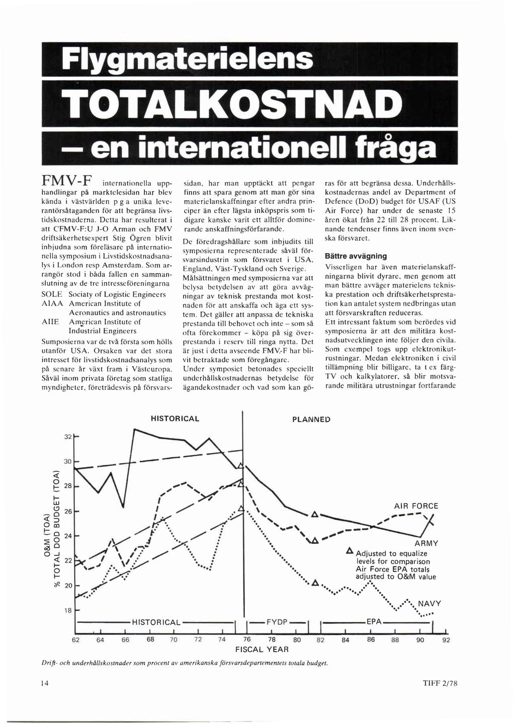 Flygmaterielens TOTALKOSTNAD - en internationell fråga FMV -F internationella upphandlingar på marktelesidan har blev kända i västvärlden p g a unika leverantörsåtaganden för att begränsa