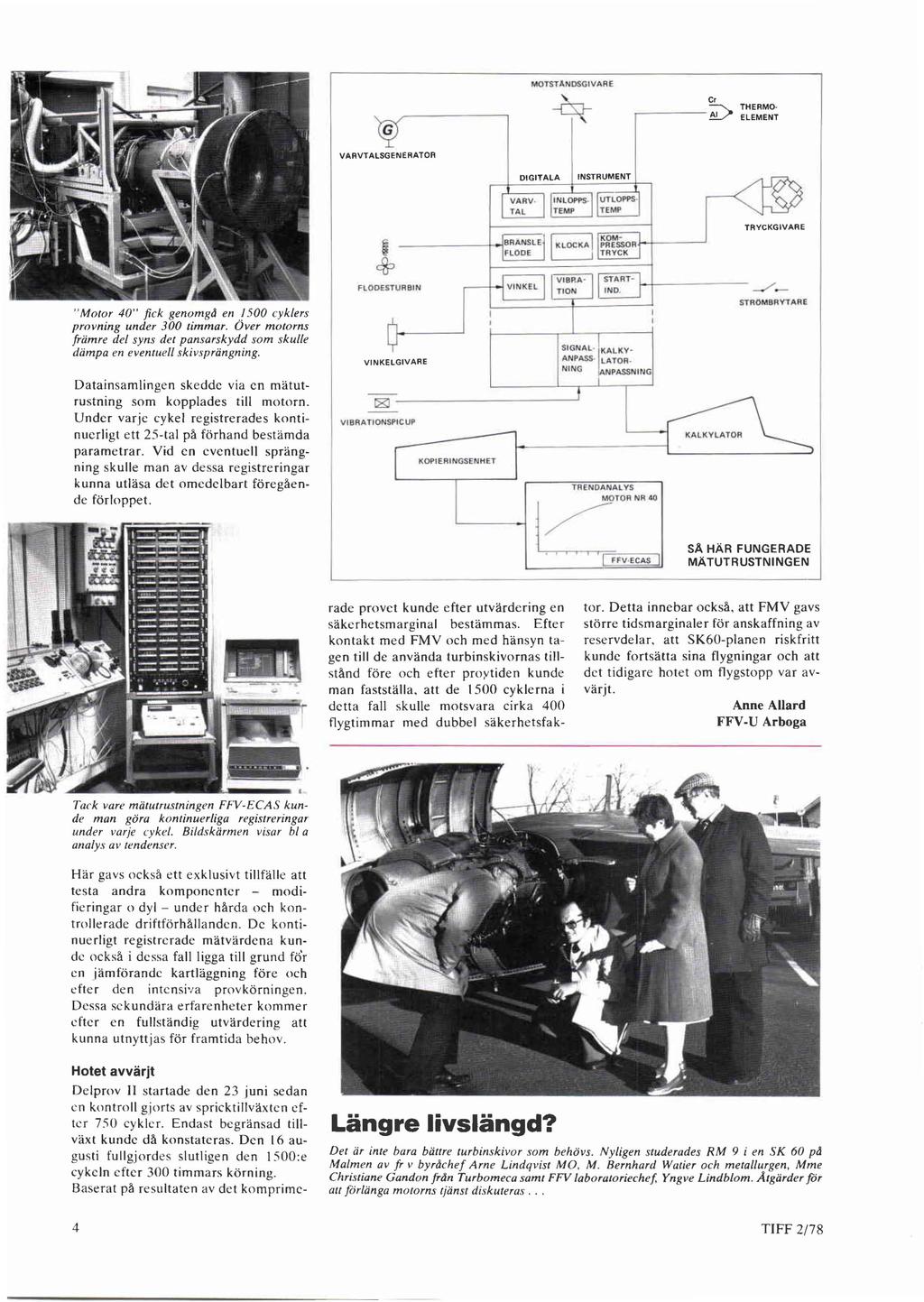 G VARVTALSGENERATOR MOTSTANDSGIVARE er ~AI THERMOr-----~ ELEMENT TRVCKGIVARE "Motor 40" fick genomgil en J 500 cyklers provning under 300 timmar.