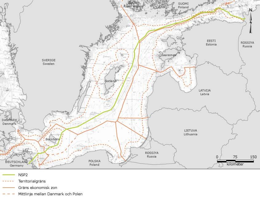 Page 11 of 84 Bild 3.1: Den planerade NSP2 sträckningen 3.2.1. Sträckningen på svensk kontinentalsockel I början av den svenska sektorn, vid finska gränsen, viker sträckningen söderut och går genom egentliga Östersjön i en sydsydvästlig riktning.