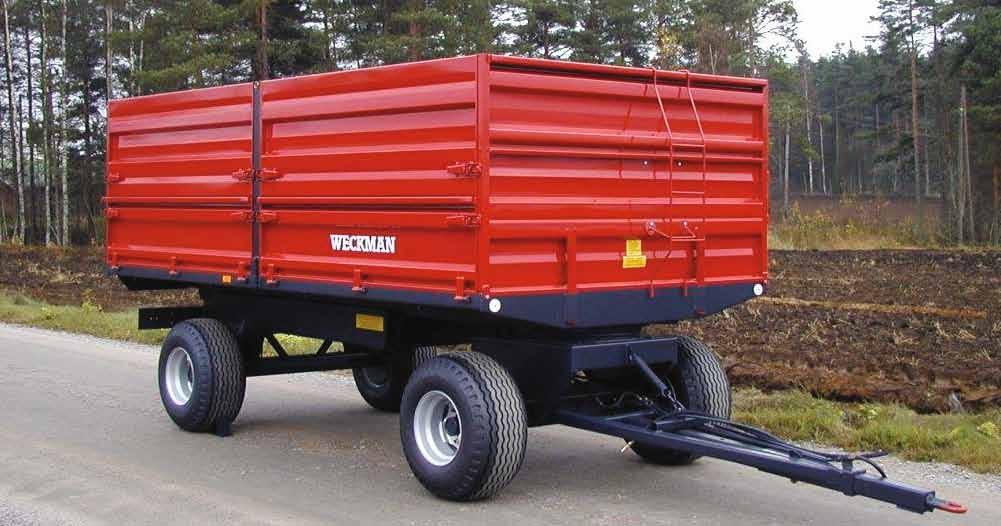Två axlad vagn R110 har samma fördelar som Weckmans boogie kärror. Bromsar på alla fyra hjulen, och med justerbart drag och kullagrad svängkrans.