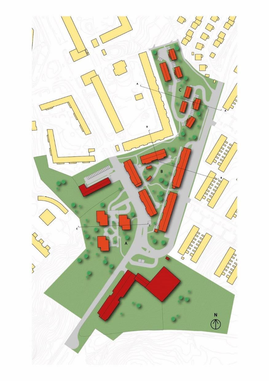 Område C Område C sträcker sig mellan Robertshöjdsgatan och mellan den befintliga småhusbebyggelsen och de befintliga flerbostadshusen.