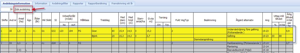 UTFÖRA ÅTGÄRDER Sök upp aktuell avdelning som ska redigeras, lättast genom sökfunktionen där du skriver in numret och trycker på sök. Annars genom att bläddra.