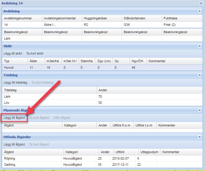 PLANERA ÅTGÄRDER När du har utfört en åtgärd kan det vara bra att lägga in en ny planerad åtgärd på den avdelningen. Tryck på Lägg till åtgärd.