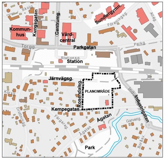 Planområde med omgivningar. För en mer detaljerad karta med fastighetsgränser m.m., se grundkarta.