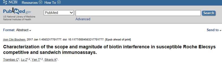 32 metoder på Roche Cobas 8000 e602 Titrering med biotin i stigande koncentration Simulering av intag av 5-10 mg biotin - 15,6 µg/l biotin: Neg bias: TSH och Troponin T 10% Pos bias: mer än 10% för