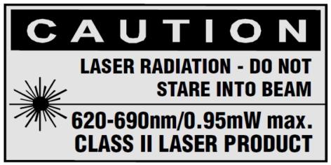 Serienr 1.4 Laserinformation på produkten Laserinformation Sidan 62 Laserinformation Laserklass 2, baserat på standarden IEC60825-1/EN60825-1:2007 och motsvarande CFR 21 1040 (Laser Notice 50).