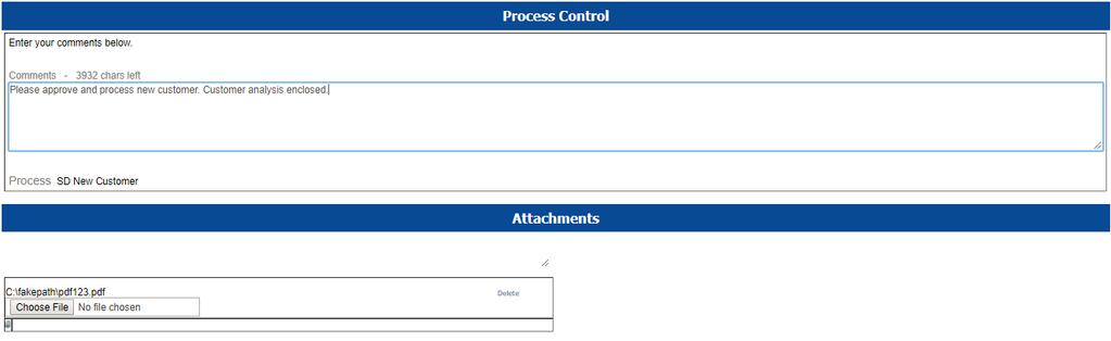 SD New Customer Add workflow comments