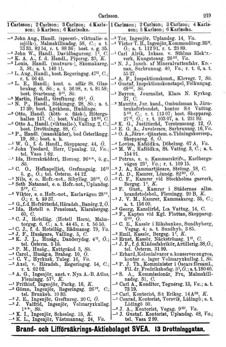 Carlsson. 219 1 Carlsson; TCarlsonj 3 Car1zon; 4 Karls- l Carlsson; 2 Car1soij--g-Carlzon i4"karlsson; 5 Karlson ; 6 Karlsohn. son; 5 Karlson ; 6 Karlsohn. -' John Aug., Handl.