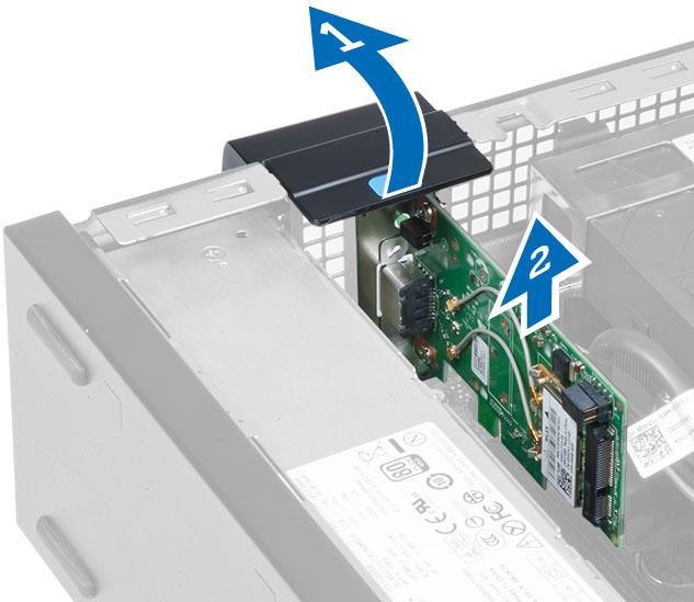 Installera WLAN kortet 1. Placera WLAN-kortet på kontakten och tryck nedåt. 2. Tryck på haken för att säkra WLAN-kortet. 3.