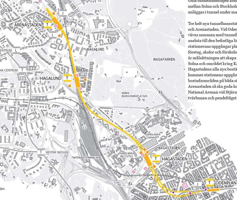 Gul linje till Arenastaden 3 nya stationer