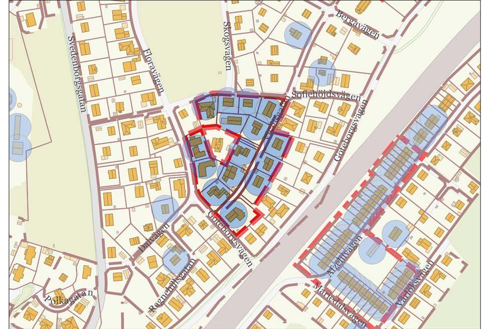 Bebyggelsen i kvarteren speglar en expansiv period i Kullingsberg under 1950-60-talen.