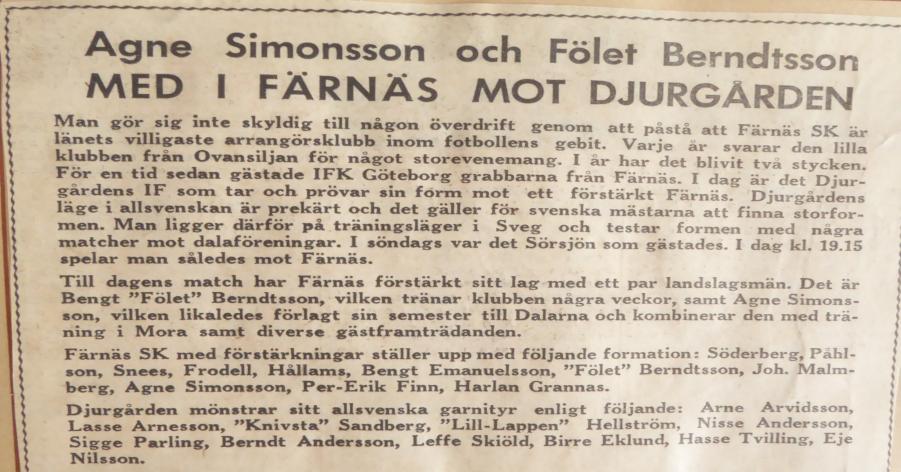 Foto: Mora Bygdearkiv. Wille Persson. Djurgården på dalainternat. Text från tidningsreferat. 3/7-1960. Färnäs (DD).