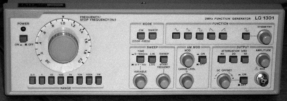 Funktionsgenerator Figur 4. Funktionsgeneratorn En funktionsgenerator kan ge en utsignal som varierar med tiden. Vanligen ger den en signal som är periodisk, dvs. upprepar sig med en bestämd frekvens.