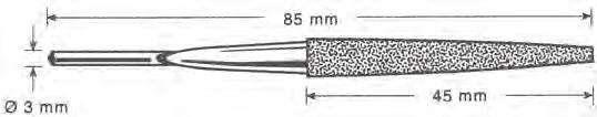 DIPROFIL diamantfilar, typ DBE Kornstorlek: D 107 enl. FEPA. Totallängd: Ca. 90 mm, Beläggningslängd: 45 mm, Skaftdiameter: Ø 3 mm, (finns även D46, D76).