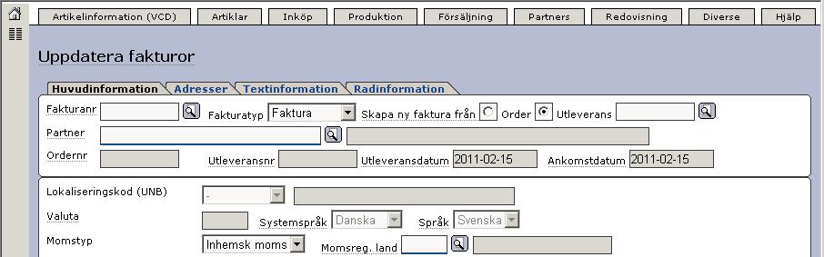 Senast Uppdaterad: 11-02-25 Exder Axfood direkt ESAP 20.1 v 1.5 Sida 20 av 26 Välj först vilken fakturatyp ni vill göra, en faktura eller en kreditfaktura. Vi ska nu göra en faktura.