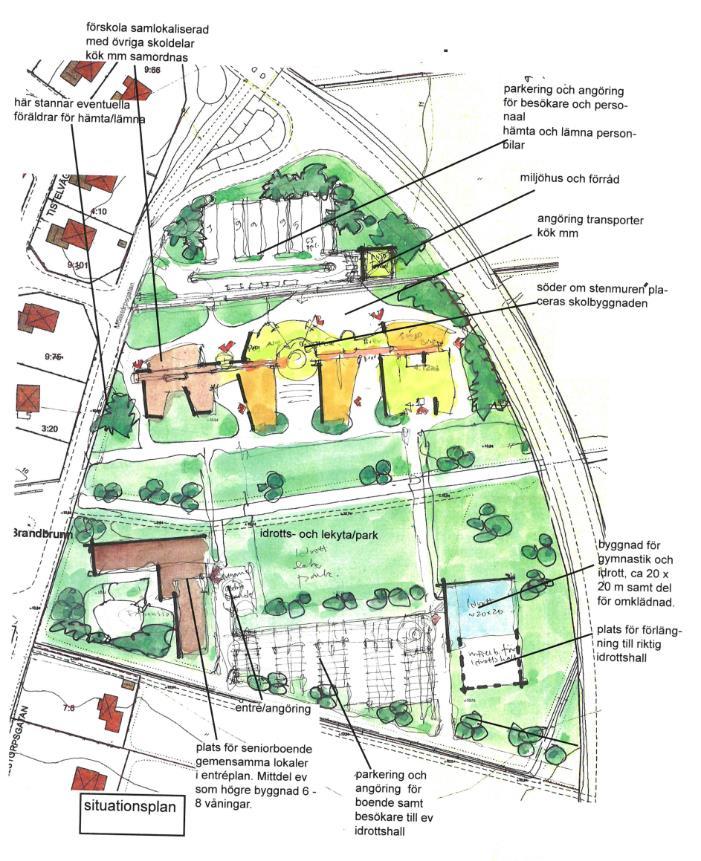 Trafikutredning Åkervägen 14(22) 3.4 Angöring Angöringen till skolan har skissats fram av Atrio Arkitekter.