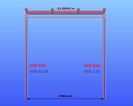 Jämförelsen av dimensioneringsvärden för de två pelare beräknades utifrån den utbredda lasten på 22 kn/m som visas i figuren 5.3. Figur 5.3 Den utbredda lasten som pelarna utsätts för.