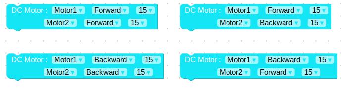 RaceBot DC motor-symbolen Funktion: Styr DC motorerna så att roboten går framåt, bakåt, åt höger eller vänster. Inställningar: Om ingen inställning görs kommer DC motorn att gå framåt.