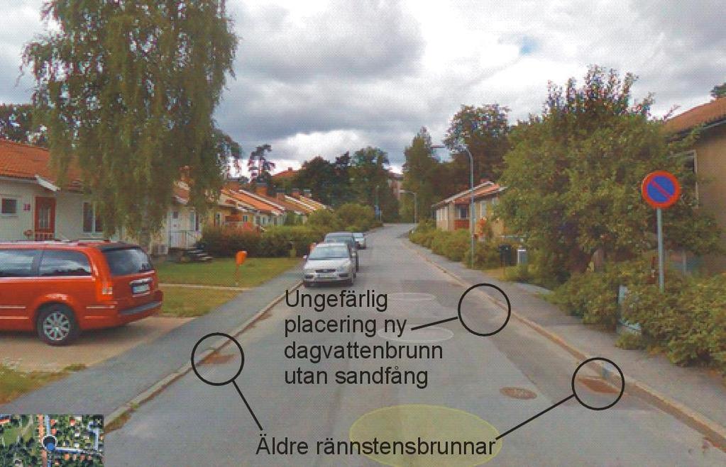 Sid 3 (7) Beräkningar för brunnar i Lågpunkt vid Tidagränd 9 Vid Tidagränd 9, där det tidigare varit problem med översvämning, har Trafikkontoret kompletterat den äldre rännstensbrunnen med en ny