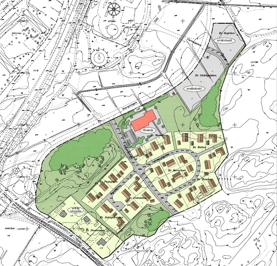 10 ALINGSÅKER ETAPP 1, TROLLHÄTTAN 3 Planförslag Området planeras för ett flertal småbostadshus, en ny förskola samt ett område för industriändamål.