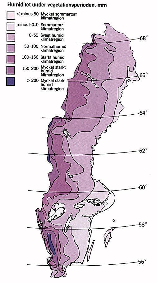 Figur 15 humiditet i Sverige Med anledning av att växter inte är aktiva under vinterhalvåret så beräknas humiditeten normalt under vegetationsperioden.