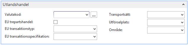 Fältförklaring fliken Utlandshandel: Valutakod Lämnas blankt om du skall skicka offerten i svenska kronor. Om annan valuta skall användas välj den här.