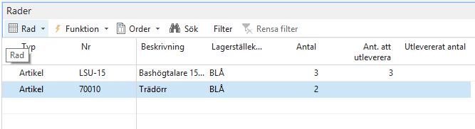 Utlevererat antal = Det antal som redan är utlevererat (om det är en restorder) Vid bokföring av leverans till kunden kommer det antal som står angivet i fältet Ant.