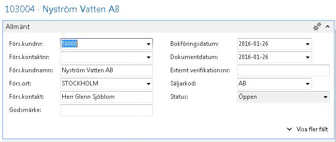 Välj den kund du önskar registrera en faktura för genom att trycka F4 och välja i listan eller skriv in kundens