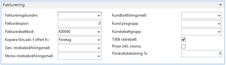 Fältförklaring fliken Fakturering: Faktureringskundnr. Gen.