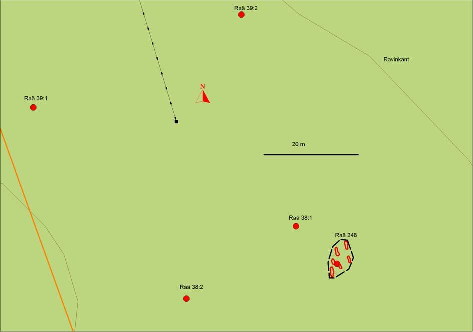 8 Den nyupptäckta boplatslämningen Raä 248 längst ner till höger.