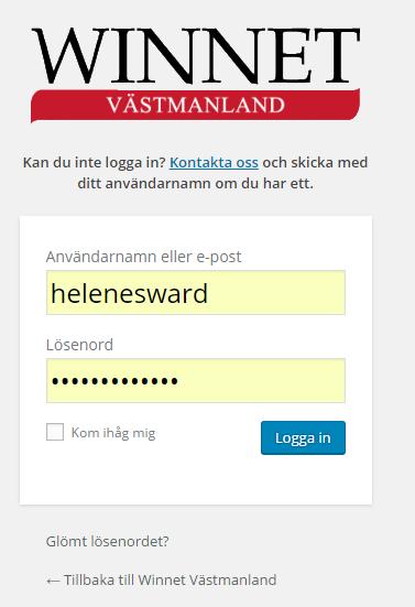 Logga in med lösen. Användarnamn: ditt för- och efternamn hopskrivet, använd bara små bokstäver, inga mellanslag och åäöé har bytts ut mot aaoe. ex.