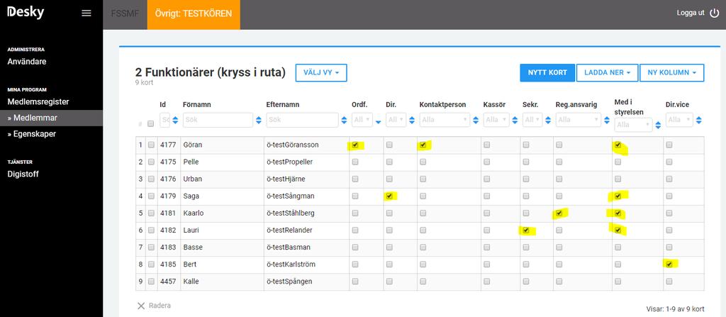 dator Lägg till en ny kolumn i vyn Ta bort i-kryssade medlemmar Lägg till en ny medlem Välj vyn