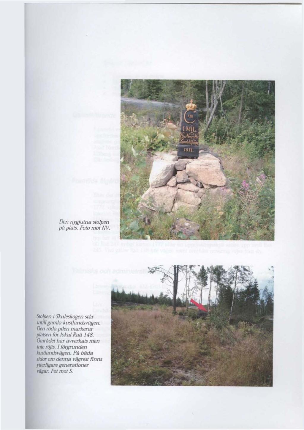 Den nygjuma stolpen {JA plats. Foto mot NV. Stolpen i Skuleskogen SlM intillgamla kustlandsvägen.