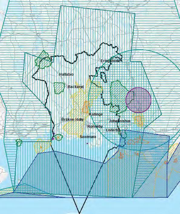 skjutfält eller flygplats varierar beroende på verksamhetens art. Försvarsmaktens övningsområden i Ronneby kommun är riksintresseklassade Ryssjön samt övningsområdena Gyö, Gökalv, Järnavik samt Almö.