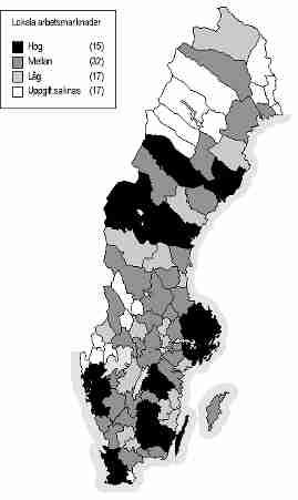 ENTREPRENÖRSKAPSBAROMETERN 2004 Figur 2 Andel som kan tänka sig att bli företagare, fördelat på LA-regioner, avser befolkningen 18 70 år 5 Lokala arbetsmarknader Hög (15) Mellan (32) Låg (17) Uppgift