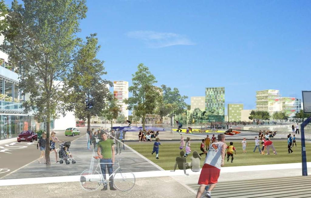 SID 7 (11) Fältet, bryggorna och parktorget Det stora öppna fältet förblir parkens huvudtema här finns utrymme för spontan lek och idrott, men också för ordnade evenemang som festivaler, teater och