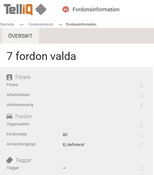 Om flera fordon markeras i listan kan dessa editeras genom att klicka på knappen masseditera.