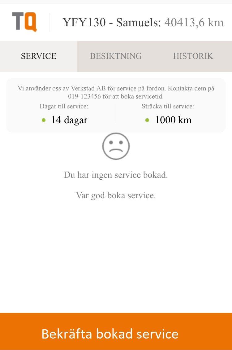 Dagen efter servicen skickas nedanstående mail med information om att bekräfta att service är