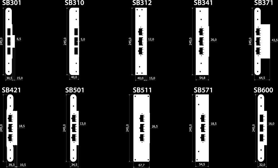 Mekaniska slutbleck SB-serien SB-serien är våra mekaniska slutbleck för fall-, regel- & hakregellås och har justerbart plösmått. De passar i samma urtag som motsvarande montagestolpe.