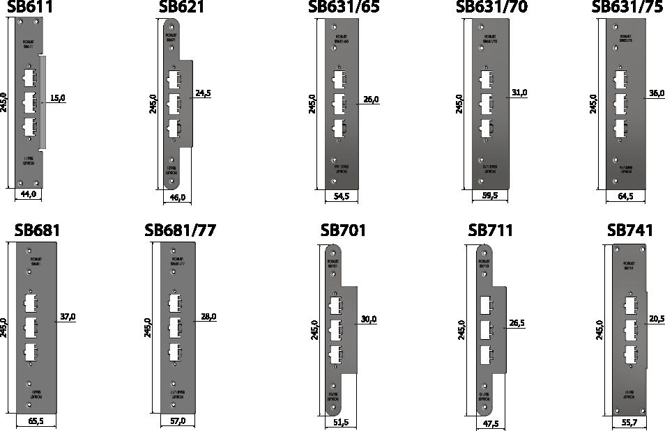 Mekaniska slutbleck SB-serien Vinklat mekaniskt slutbleck SB611 Bl.a. För Jansen-profil Economy 60 Samma urtag som SA63 & T61 Plant mekaniskt slutbleck SB621 Bl.a. För Schüco-profil S65 & ADS 90 (med FP90) Samma urtag som SA62, SA67 & T69.