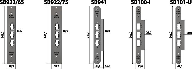 Mekaniska slutbleck SB-serien Plant mekaniskt slutbleck SB922/65 Bl.a. För Wicona-profil EVO-65 Plan version av SB921/65, för enklare urfräsning Plant mekaniskt slutbleck SB922/75 Bl.a. För Wicona-profil EVO-75 Plan version av SB921/75, för enklare urfräsning Vinklat mekaniskt slutbleck SB941 Bl.