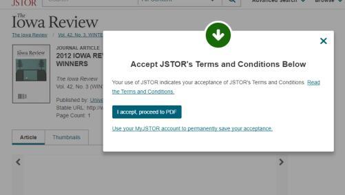 9 Om jag väljer View this record in JSTOR, blir resultatet så här: Om du klickar på Download pdf så får du först detta: Acceptera så öppnar sig pdf-filen i en ny flik.