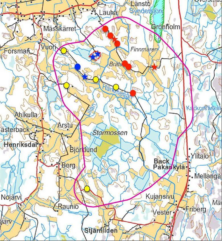 46 / 72 Fågelbestånd Det närmaste fågelobjektet av riksomfattande intresse, havsvikarna i Kristinestad, som består av flera områden, ligger som närmast cirka 700 meter norr om projektområdet.